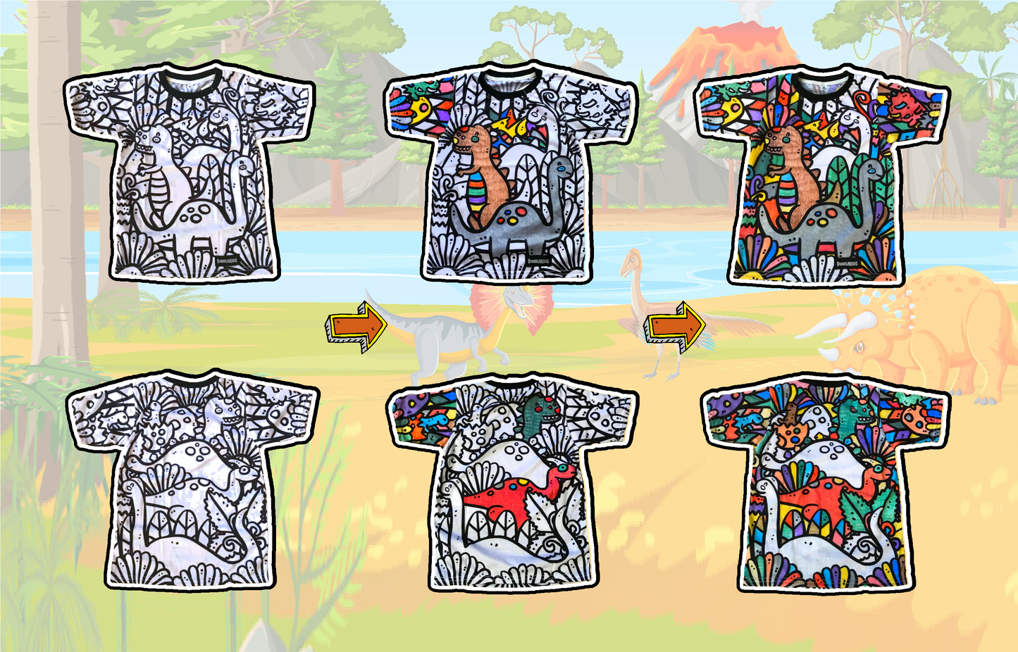 Dinosaurs Doodlekids T-shirt Fun Coloring Shirt Activity